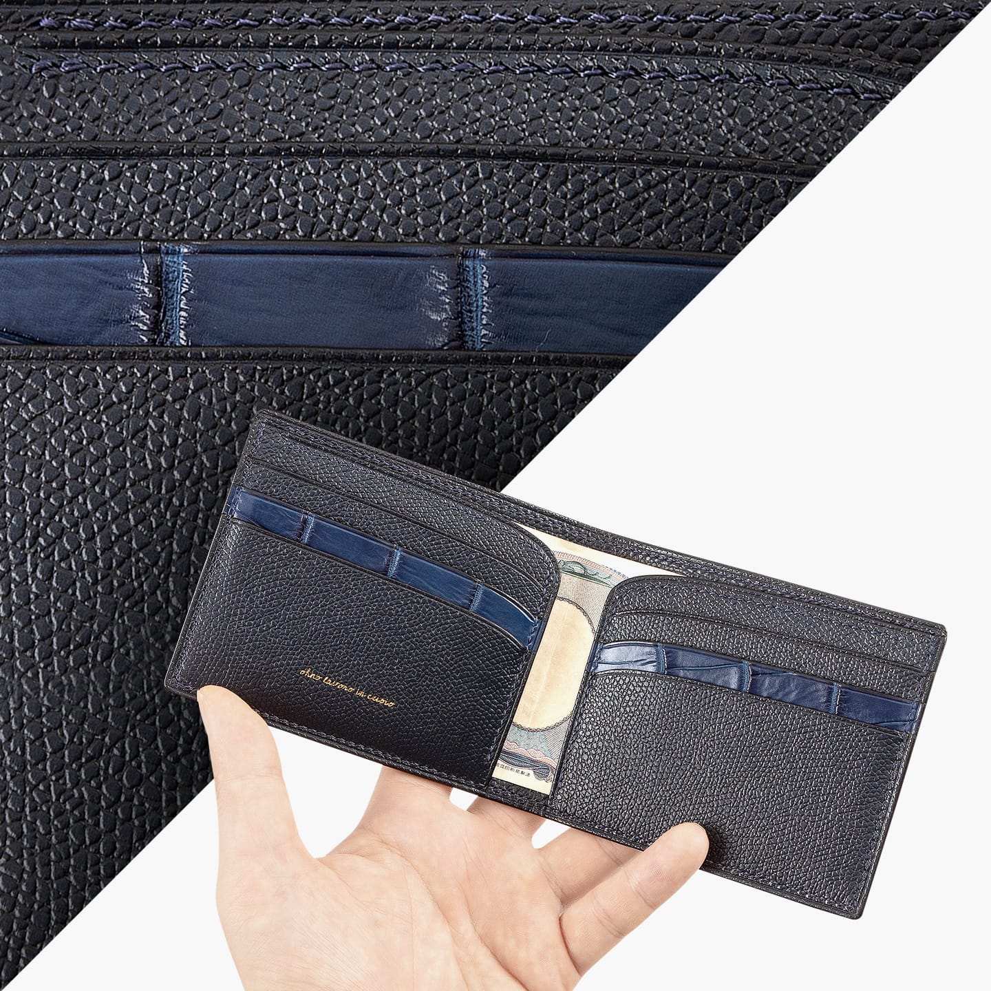 藍染めポロサス 薄型二つ折り財布