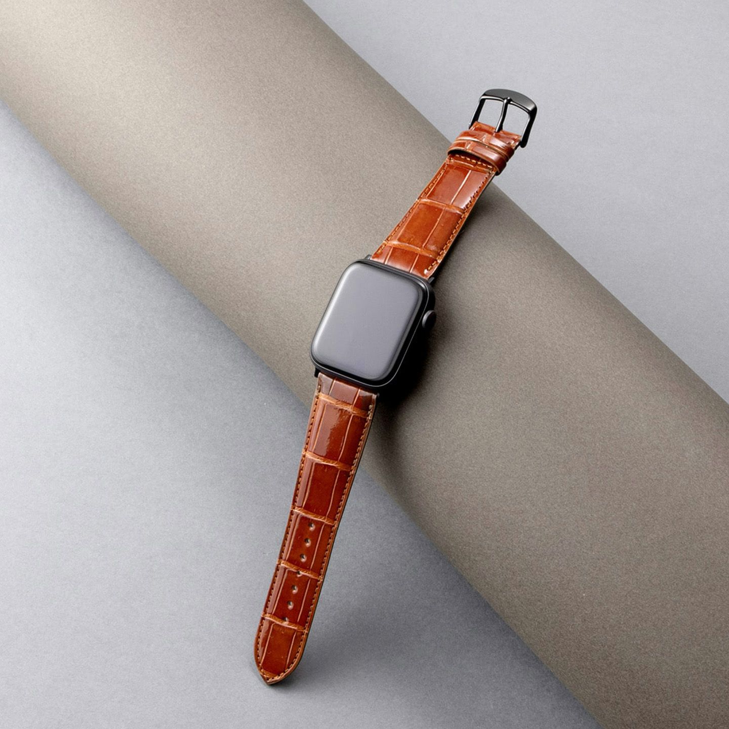 Apple Watch 本革レザーキャンバスベルト シルバーカスタムベゼル 