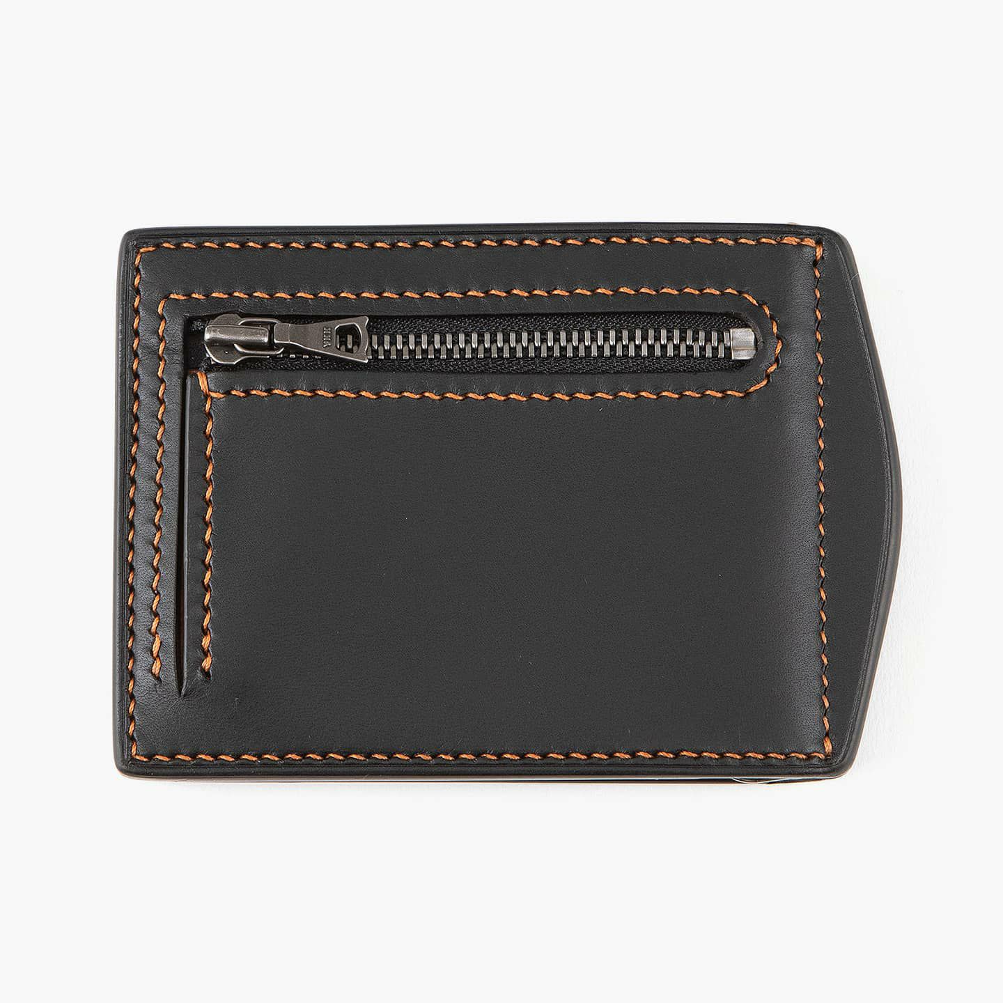 外装 小銭入れ側（リスシオ）：Black ／ 糸色（MeiSi）：Caramel　／ ファスナーテープ：Black ／ 金具：Black