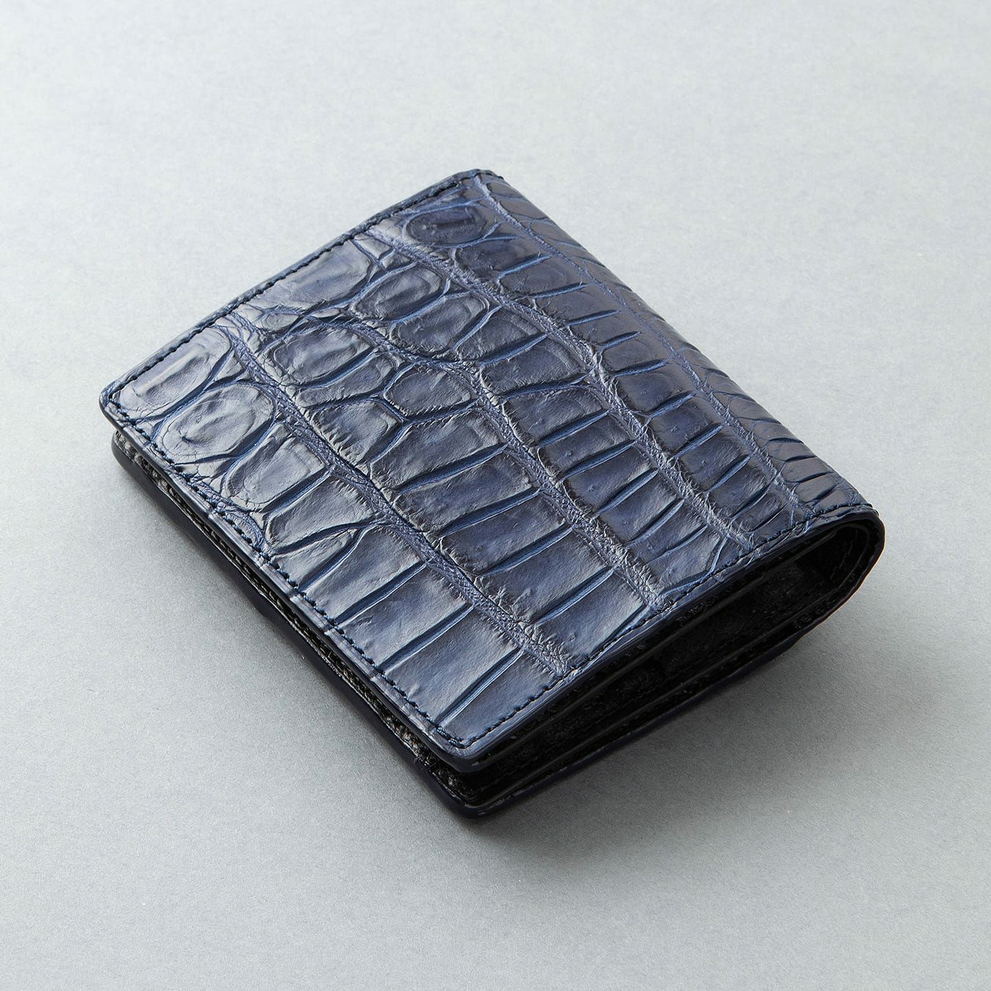 藍染めクロコダイル ミニウォレット | 大人の財布･ ミニ・コンパクト財布 など拘りの日本製ブランドなら Mens Leather Store