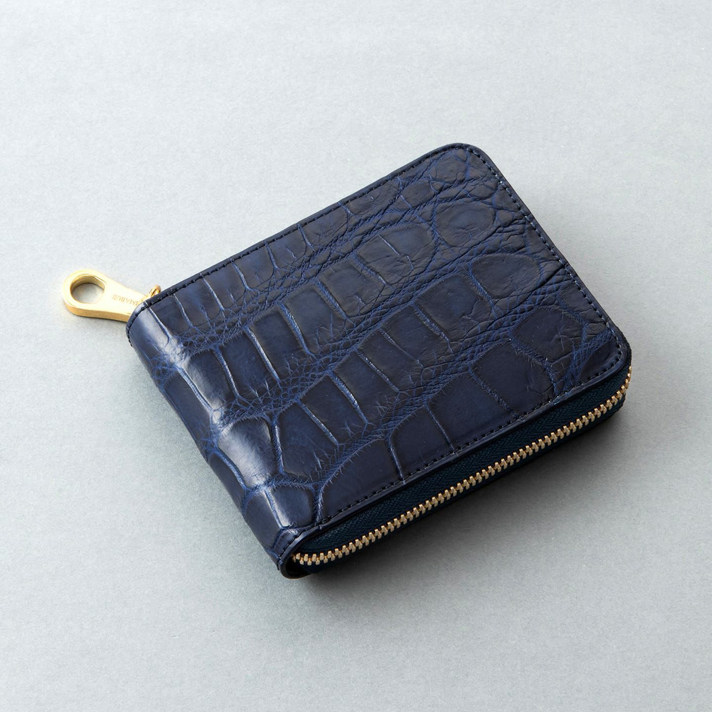 藍染めクロコダイル ラウンドジップ二つ折り財布