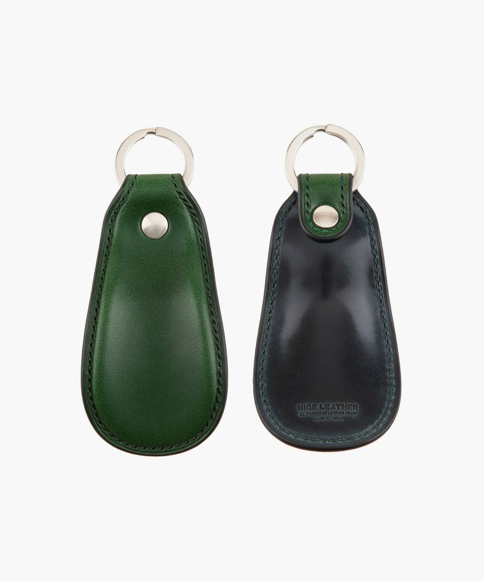 内側（ブッテーロ）：Green、ロゴ側（シェルコードバン）：Navy、コバ：Blueblack、糸色：Green