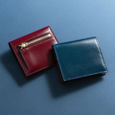 アニリン染めコードバン & ブライドル 薄型二つ折り財布（小銭入れ付き