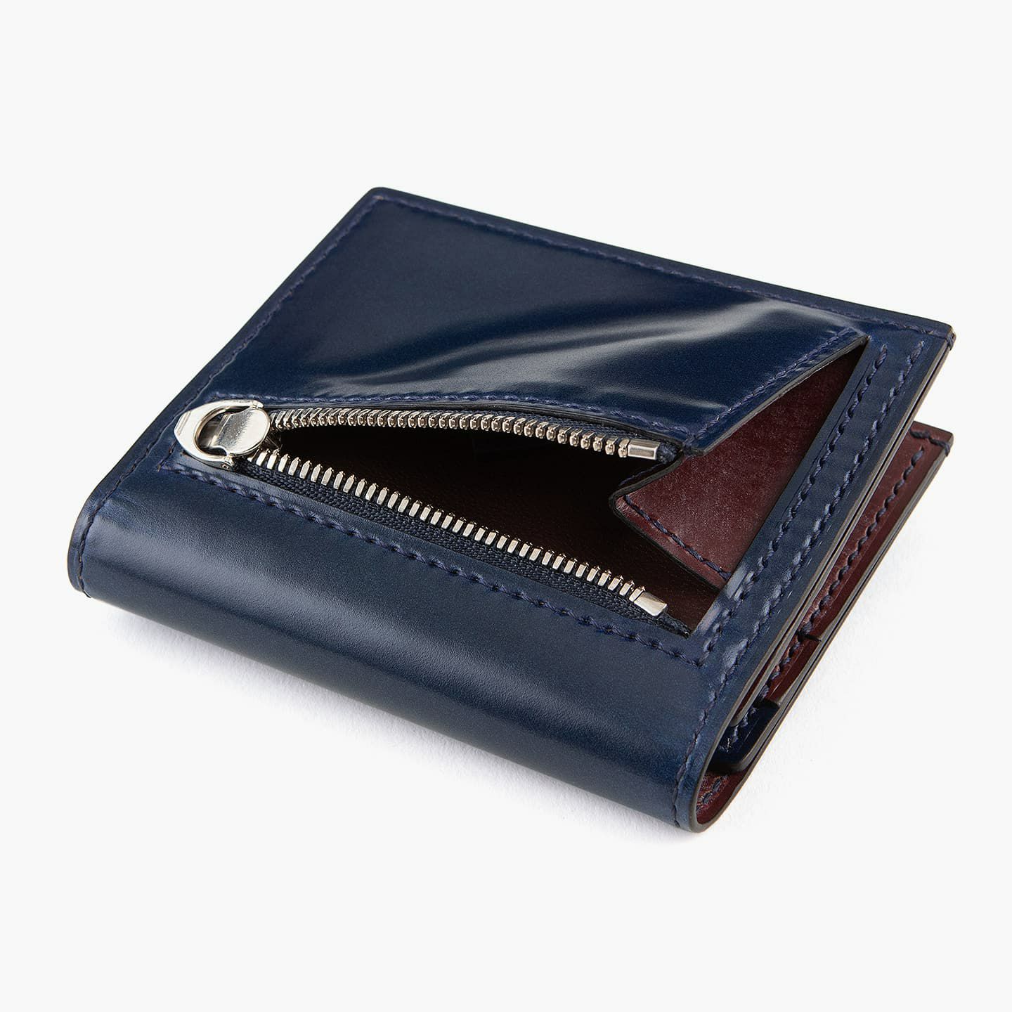 アニリン染めコードバン & ブライドル 薄型二つ折り財布（小銭入れ付き