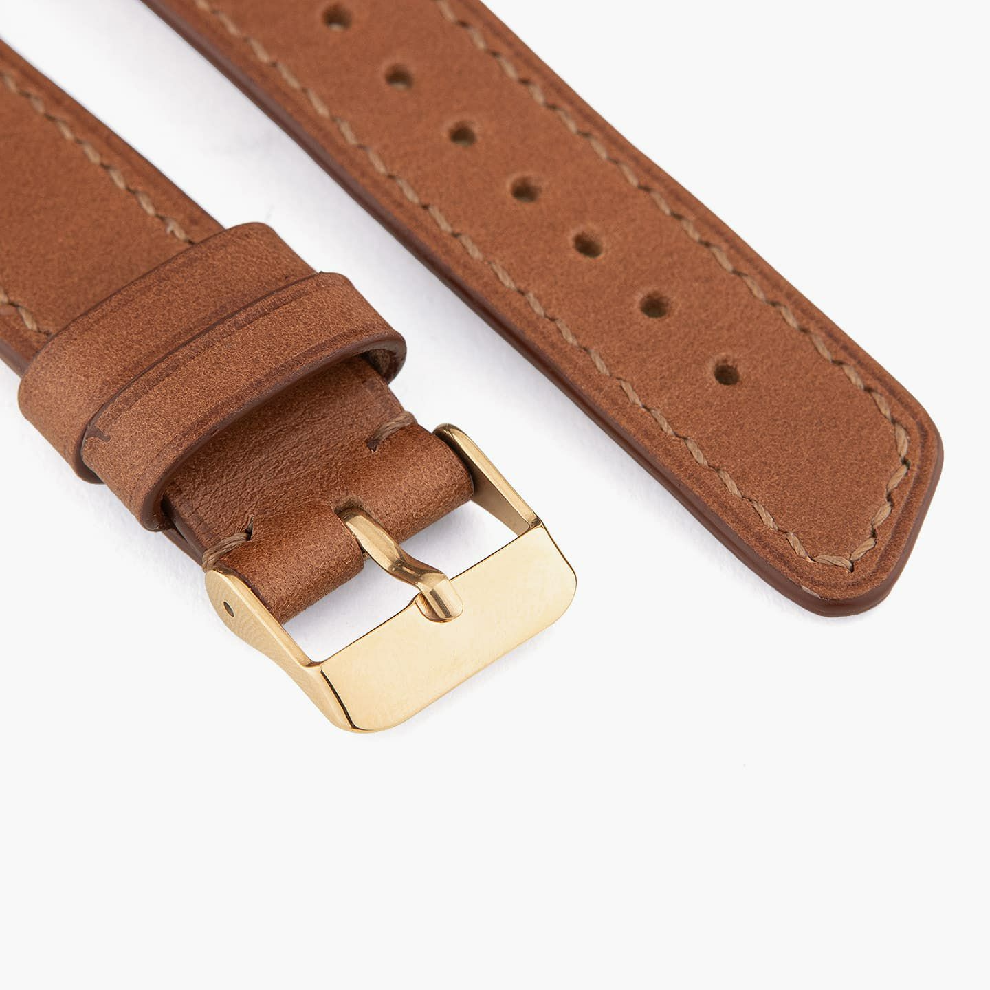 Apple Watch ケースサイズ：42 - 45 mm、表面（ブッテーロ）：Camel、裏面（シェーブル）：Flave、アダプター & 尾錠：Gold