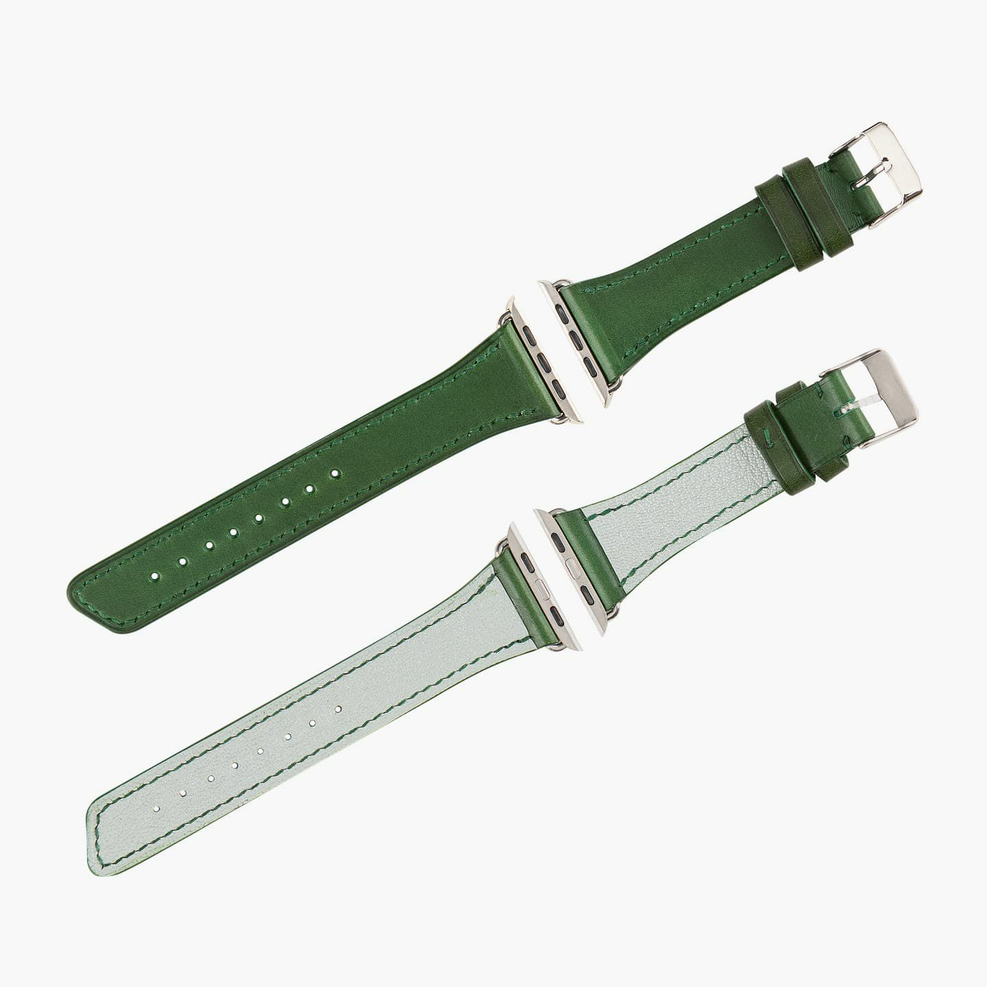 Apple Watch ケースサイズ：42 - 45 mm、表面（ブッテーロ）：Green、裏面（シェーブル）：Duke、アダプター & 尾錠：Silver