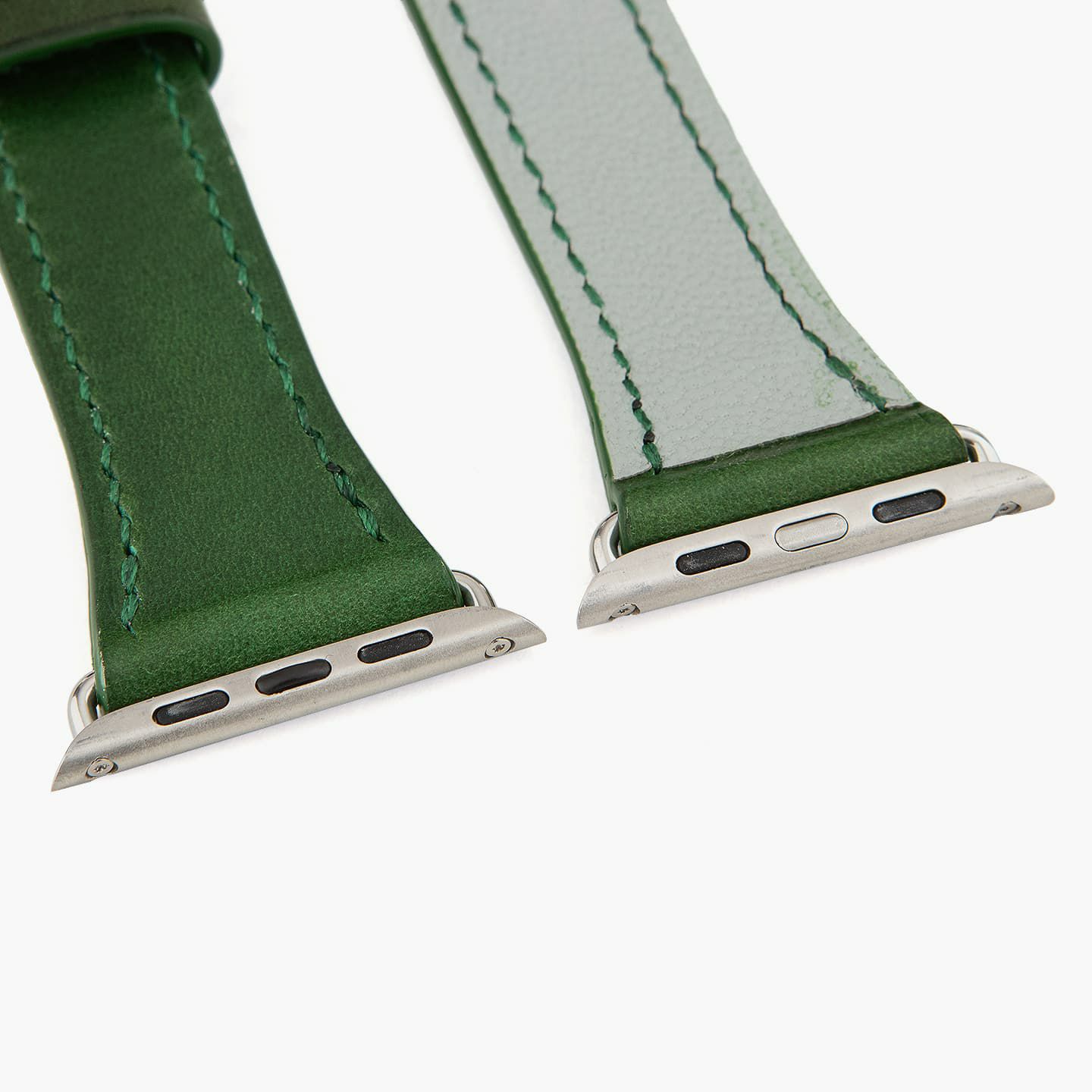 Size：42 - 45 mm、表面（ブッテーロ）：Green、裏面（シェーブル）：Duke、アダプター & 尾錠：Silver
