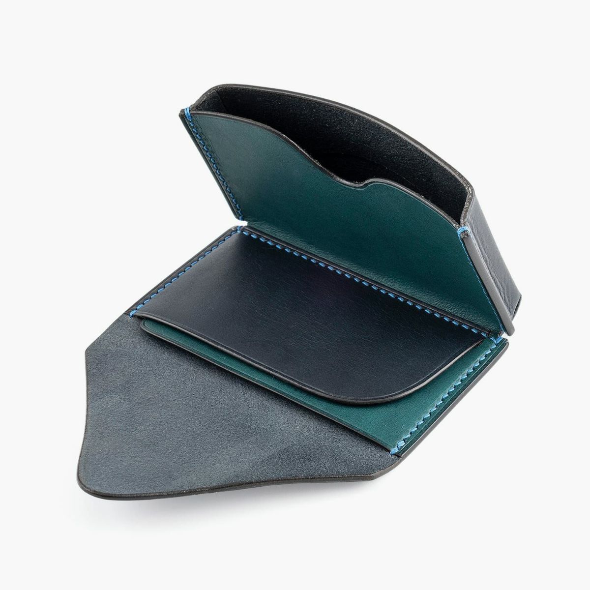 インナーポケット：2つ（スリット仕様）、外装（リスシオ）：Navy、内装装飾（リスシオ）：Hortensia、糸色：Blue