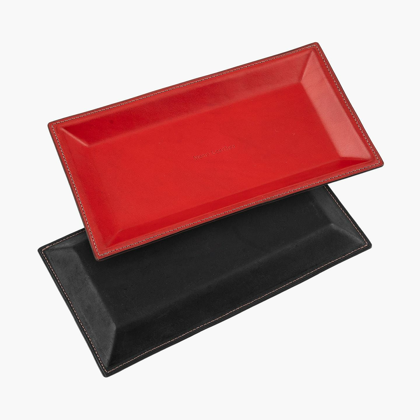 表面（イングラサット）：Red、裏面（マルゴー）： Black、糸色：Chocolate、名入れ刻印：素押し、名入れ文字：Mens Leather