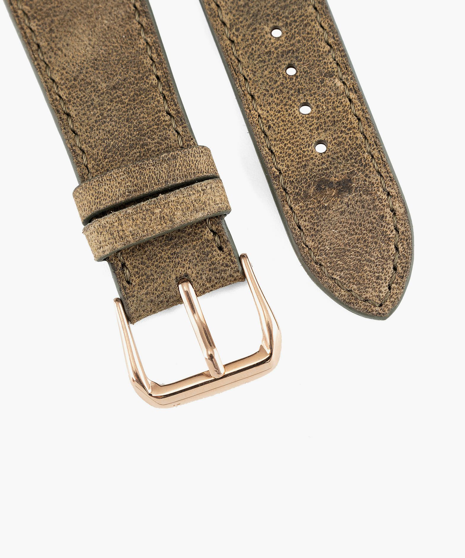 表面（クードゥー）：Khaki、裏面（ツェルマット）：Naturel、アダプター ＆ 尾錠：Rose Gold