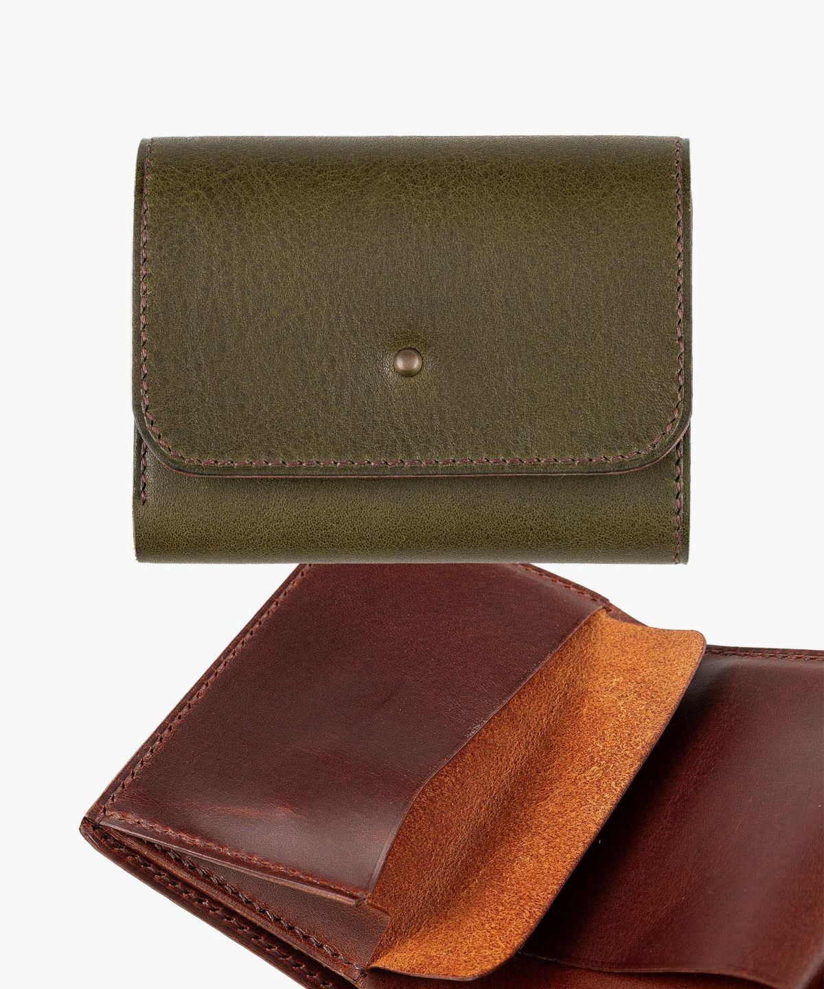 外装（ミネルバボックス）：Oliva、内装（マレンマ）：Red Brown、糸色：内装と同系色