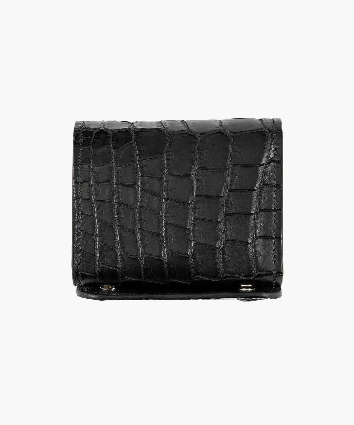 外装（ポロサス）：Black、糸色：Black、ホック：Silver、内装裏張り（ブルガロ）：Black、内装（シェーブル：Black、内装装飾：あおり式カードポケット＆コインケースフラップの両方