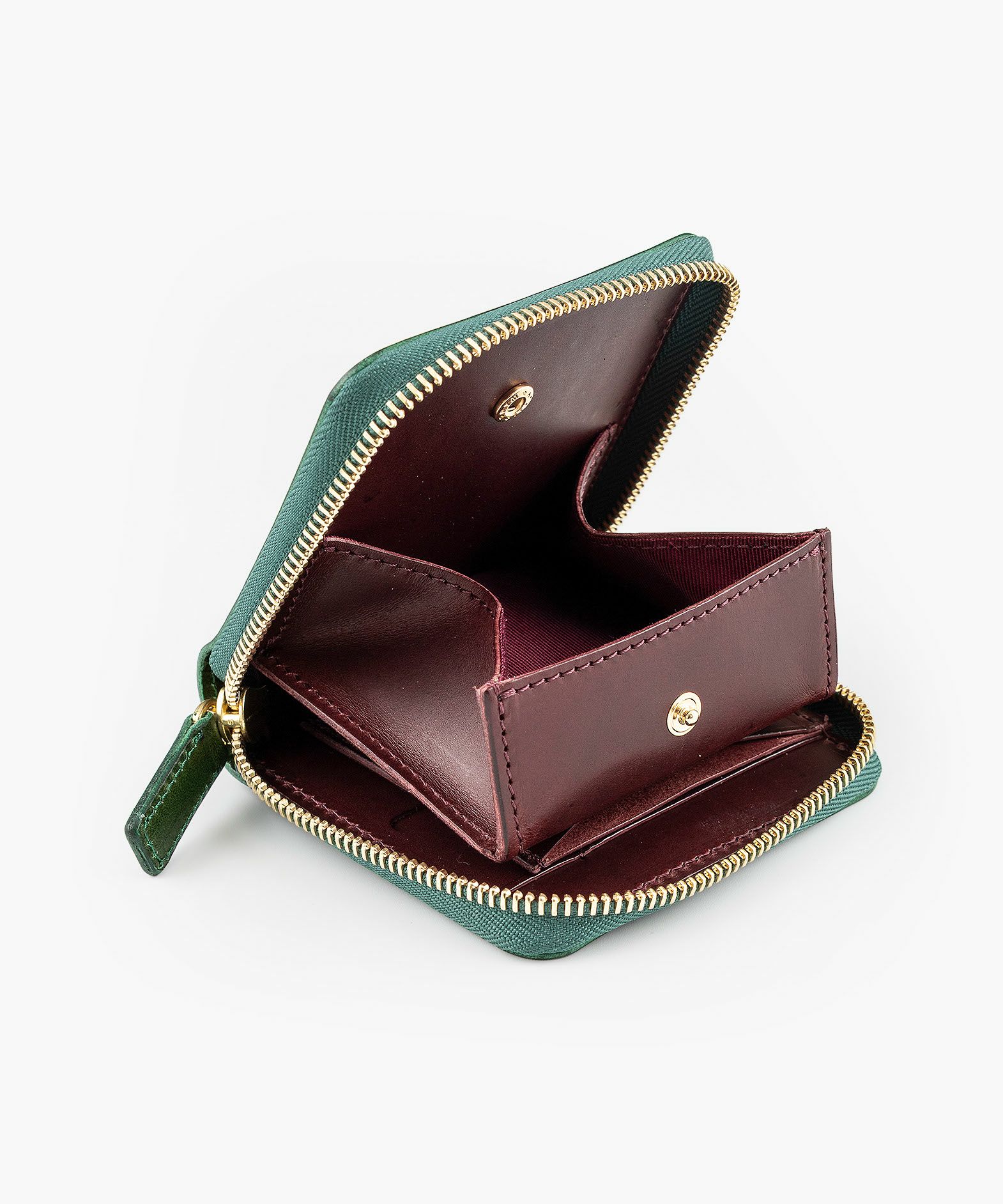 外装（ブッテーロ）：Green、内装（ブッテーロ）：Wine、金具：Gold