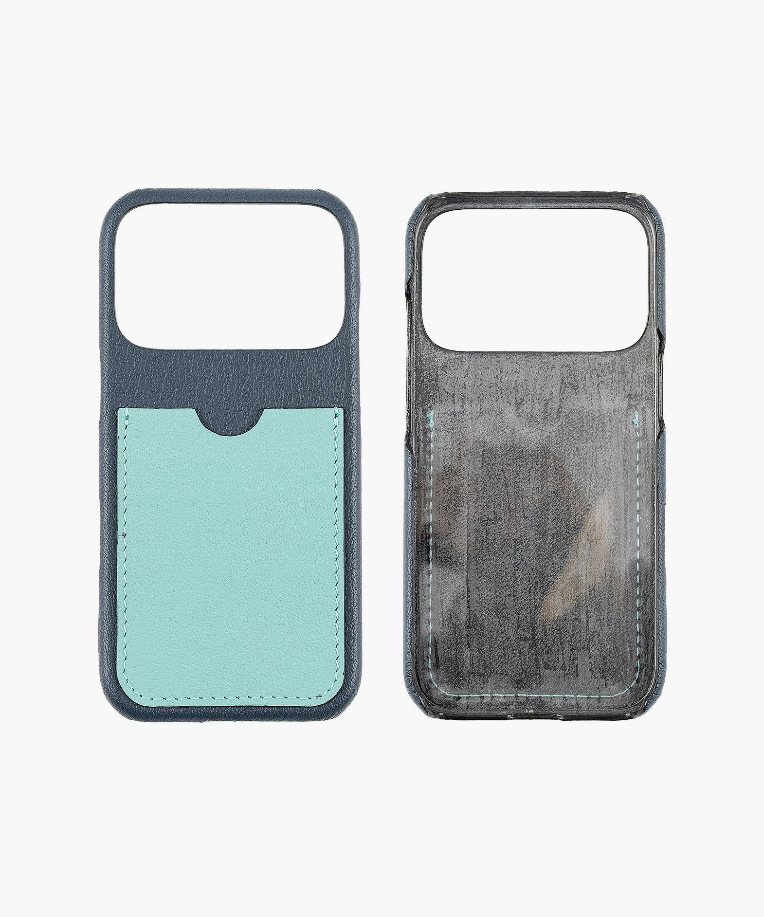 外装（シェーブル）：Navy、カードスロット（シェーブル）：Tiffany Blue、糸色：カードスロットと同系色